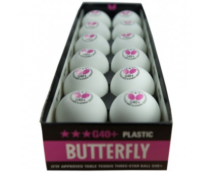 М'ячі для настільного тенісу Butterfly "3-зірки" G40 + Plastic (12 шт., Білий)