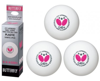 М'ячі для настільного тенісу Butterfly "3-зірки" G40 + Plastic (3 шт., Білий)